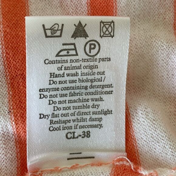 Pure Collection Striped Cotton Cardigan Sweater Orange Stripe Sz 8 Nautical - Picture 8 of 10